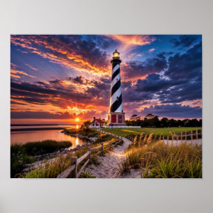 Der Leuchtturm bei Sonnenuntergang Poster