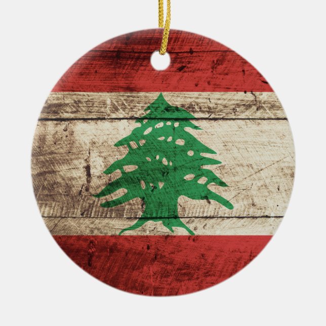 Der Libanon-Flagge auf altem hölzernem Korn Keramik Ornament (Vorne)