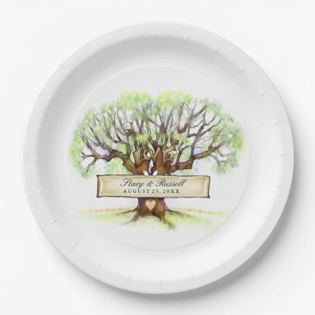 Der Liebe-Baum-Hochzeit kundengebundene Pappteller (Vorderseite)