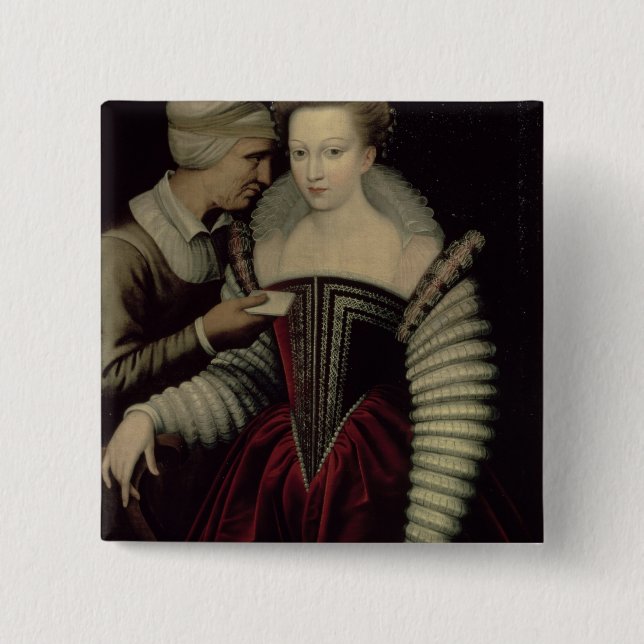 Der Liebe-Buchstabe, eine Dame mit ihrem Mädchen Button (Vorderseite)