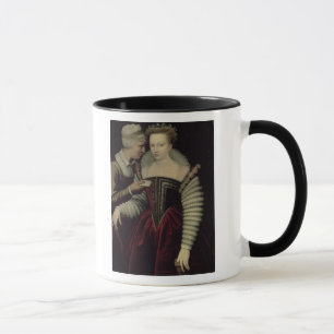 Der Liebe-Buchstabe, eine Dame mit ihrem Mädchen Tasse