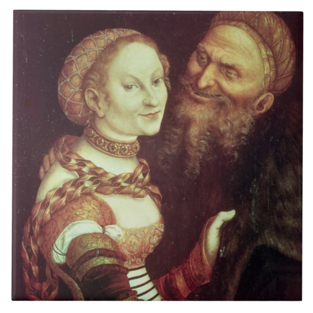 Der liebeskranke alte Mann, 1553 (Öl auf Platte) Fliese (Vorderseite)