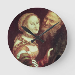 Der liebeskranke alte Mann, 1553 (Öl auf Platte) Runde Wanduhr