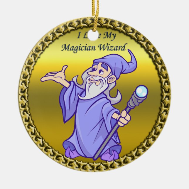Der lila Zauberer des Goldenen Magischen Zauberers Keramikornament (Vorne)