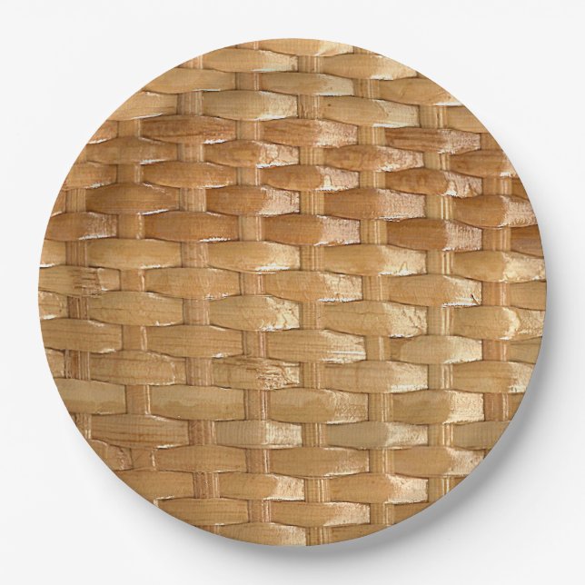 Der Look der Lacquer Wicker Basketweave Textur Pappteller (Vorderseite)