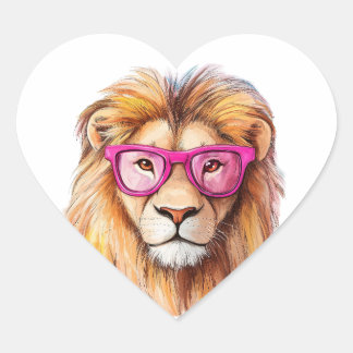 Der Löwe mit rosa Brille Herz-Aufkleber