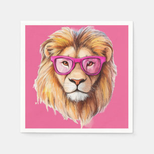 Der Löwe mit rosa Brille - rosa Hintergrund Serviette