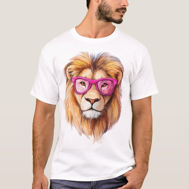 Der Löwe mit rosa Brille T-Shirt (Vorderseite)