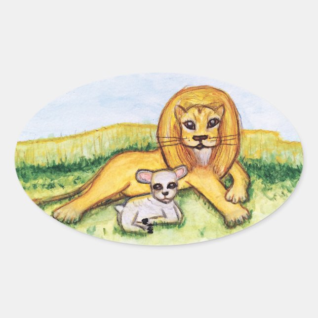Der Löwe und das Lamm Ovaler Aufkleber (Vorderseite)
