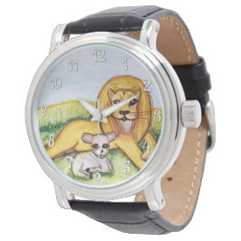 Der Löwe und die Lamm-Uhr (mit Zahlen) Armbanduhr