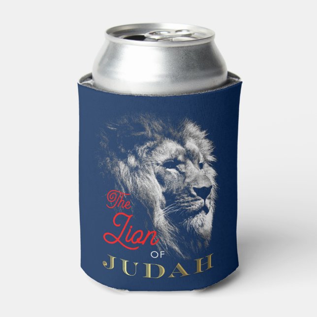Der Löwe von Judah Navy Blue Red Gold Christlich Dosenkühler (Kanne Vorderseite)