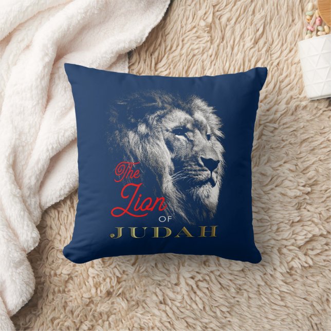 Der Löwe von Judah Navy Blue Red Gold Christlich Kissen (Decke)