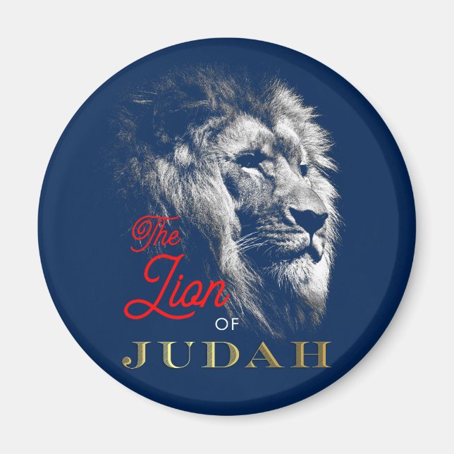 Der Löwe von Judah Navy Blue Red Gold Christlich Magnet (Vorne)