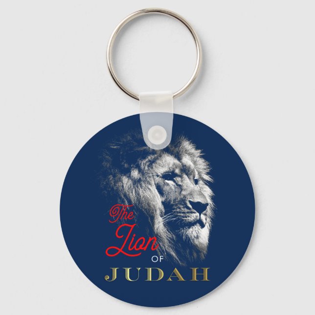 Der Löwe von Judah Navy Blue Red Gold Christlich Schlüsselanhänger (Vorderseite)