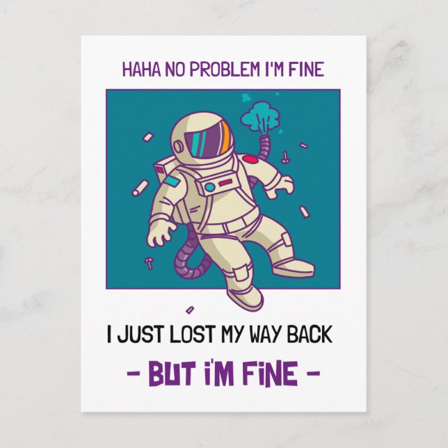 Der lustige Astronaut hat im Weltraum verloren. Postkarte (Vorderseite)