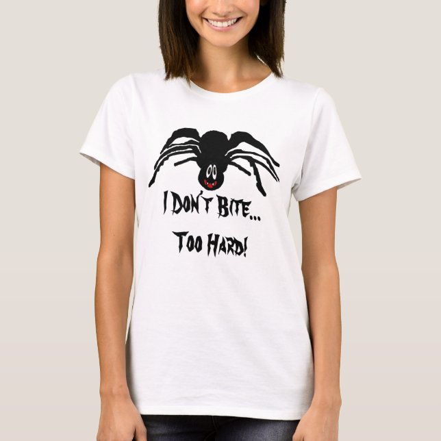 Der lustige Cartoon Black Spider Bite Women's T-Shirt (Vorderseite)