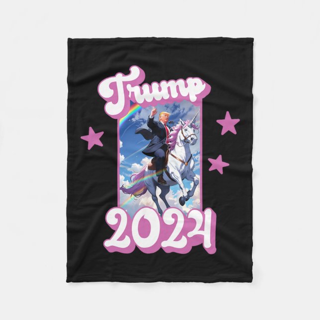 Der lustige Donald Trump reitet ein Einhorn. Pink  Fleecedecke (Vorderseite)