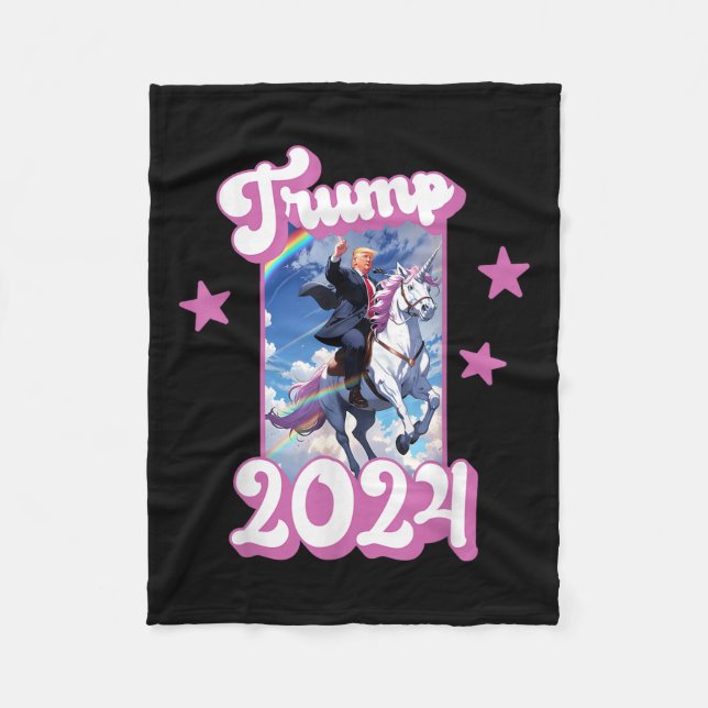 Der lustige Donald Trump reitet ein Einhorn. Pink  Fleecedecke (Vorderseite)