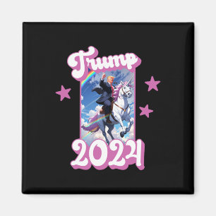 Der lustige Donald Trump reitet ein Einhorn. Pink  Magnet
