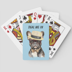 Der lustige französische Bulldog ist bei mir Spielkarten