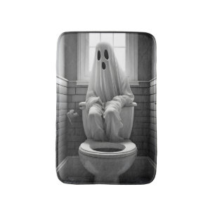 Der lustige Geist sitzt auf der Toilette Badematte