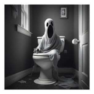 Der lustige Geist sitzt auf der Toilette Fotodruck