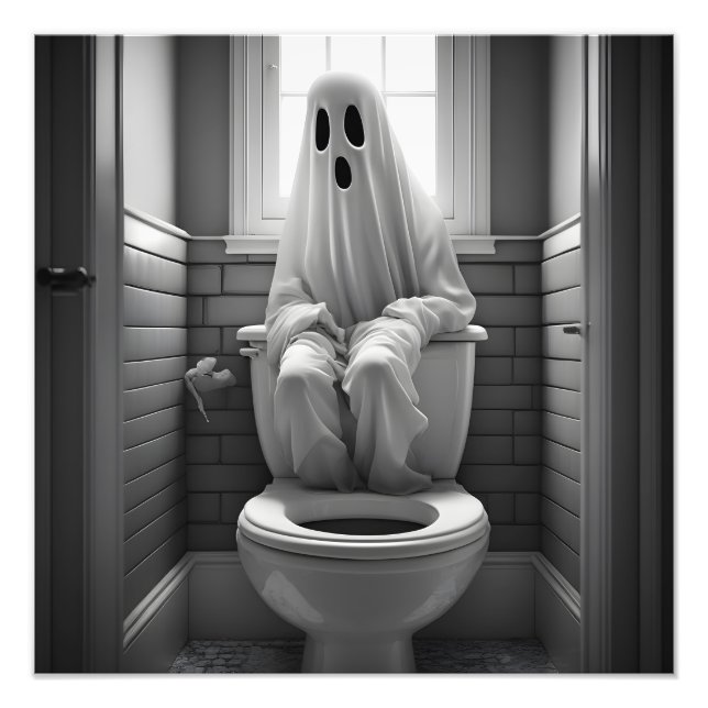 Der lustige Geist sitzt auf der Toilette Fotodruck (Vorne)