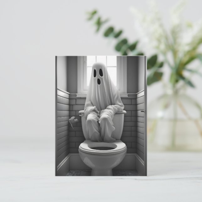 Der lustige Geist sitzt auf der Toilette Postkarte (Stehend Vorderseite)