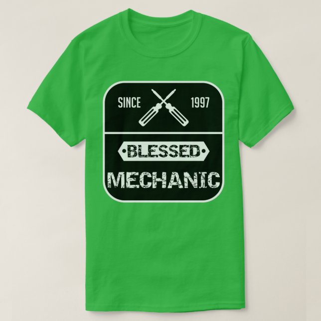 Der lustige, gesegnete Mechaniker für den Autolieb T-Shirt (Design vorne)