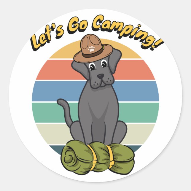 Der lustige große Hund will Camping zu gehen Runder Aufkleber (Vorderseite)