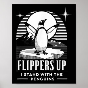 Der lustige Pinguin zieht mich hoch und steht mit Poster