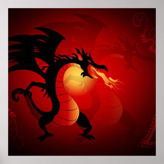 Der lustige schwarze Drache löst Feuer aus Poster (Vorne)