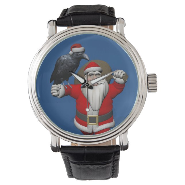 Der lustige Weihnachtsmann mit gemeinem Raven Armbanduhr (Vorderseite)
