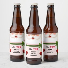 Der lustige Weihnachtsmann sieht dich, wenn du tri Bierflaschenetikett