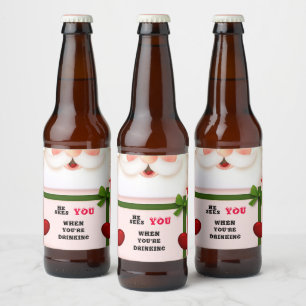 Der lustige Weihnachtsmann sieht dich, wenn du tri Bierflaschenetikett