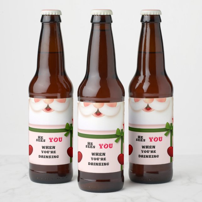 Der lustige Weihnachtsmann sieht dich, wenn du tri Bierflaschenetikett (Flaschen)
