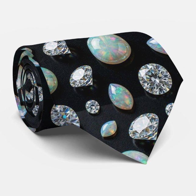 Der Luxusmann | Schwarze Krawatte mit Diamant-Opal (Gerollt)