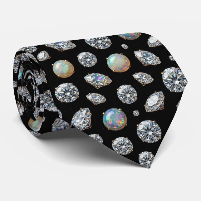 Der Luxusmann | schwarze Smoking-Diamant-Opal-Hals Krawatte (Gerollt)