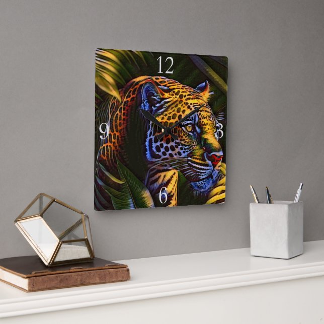Der mächtige Jaguar - ein Dschungelräuber Quadratische Wanduhr (Büro)