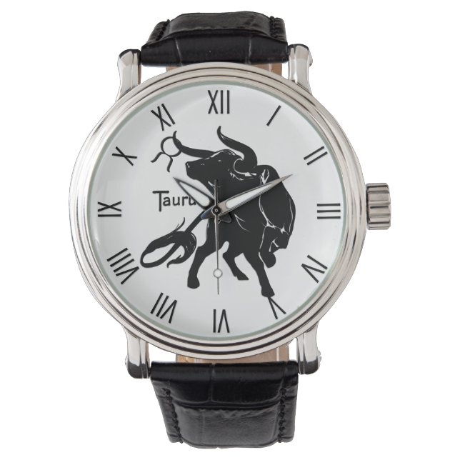 Der mächtige Taurus, der Bull Zodiac römische Zahl Armbanduhr (Vorderseite)