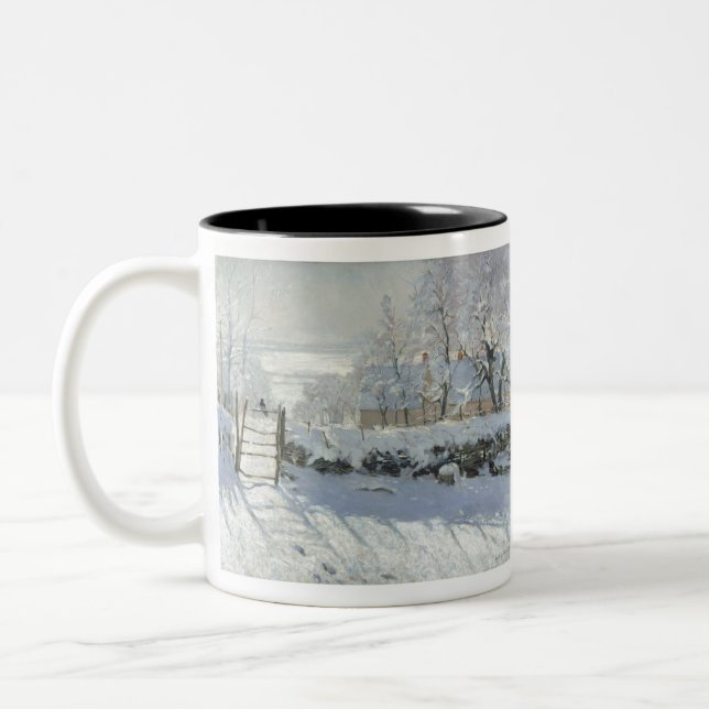 Der Magpie von Claude Monet Zweifarbige Tasse (Links)