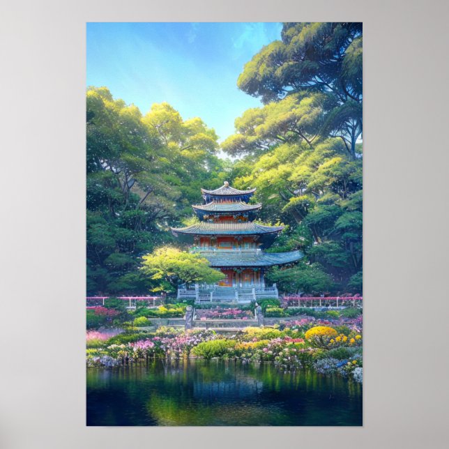 Der majestätische japanische Tempel Poster (Vorne)