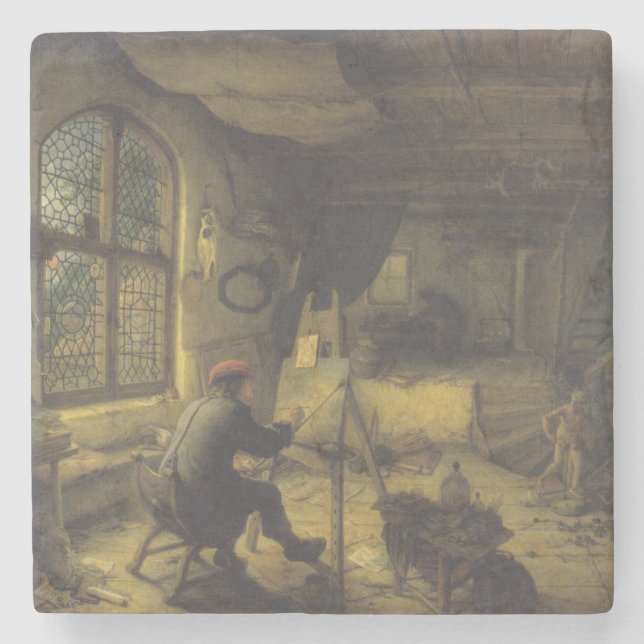 Der Maler in seiner Werkstatt (Künstlerstudio) Steinuntersetzer (Vorderseite)