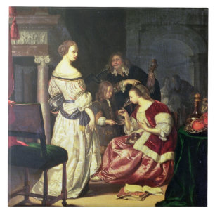 Der Maler mit seiner Familie, 1675 (Öl auf Platte) Fliese
