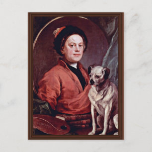 Der Maler und sein Mops selbst Portrait von Hogart Postkarte