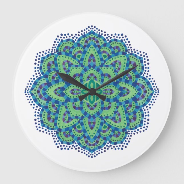 Der mandala-Coole Smaragd Große Wanduhr (Vorderseite)
