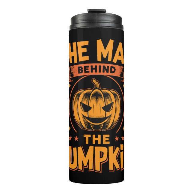 Der Mann hinter dem KürbisHalloween Thermosbecher (Vorderseite)