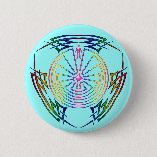 Der Mann im Maze - Stamm Tattoo gefärbt Button (Vorderseite)