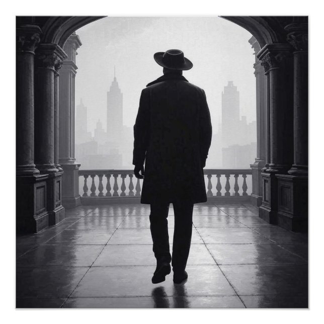 Der Mann im Nebel der Stadt Poster (Vorderseite)