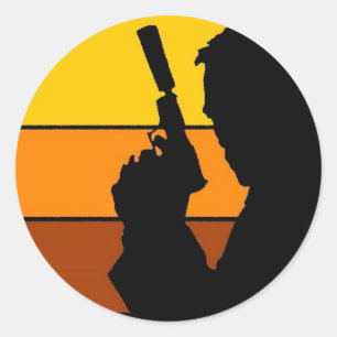 Der Mann mit der Pistole Silhouette Runder Aufkleber